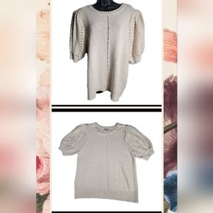 Knox Rose Womens Crochet Puff Sleeve Knit Top Size 1X Cream Cottagrcore Boho EUC